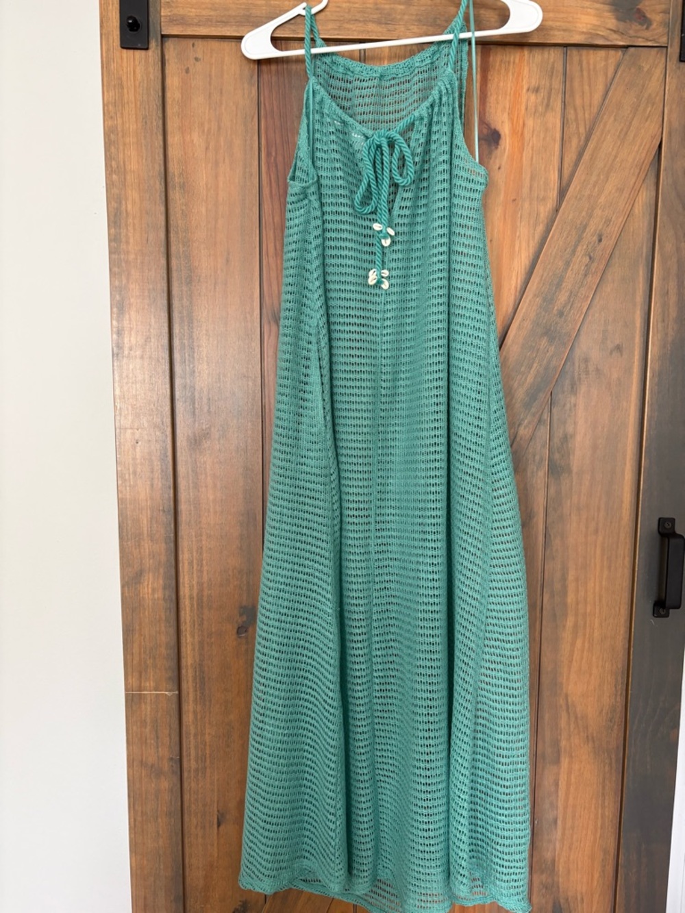 Haute Hippie Aqua Crochet Swim Coverup with Rope Tie and Shell Accents